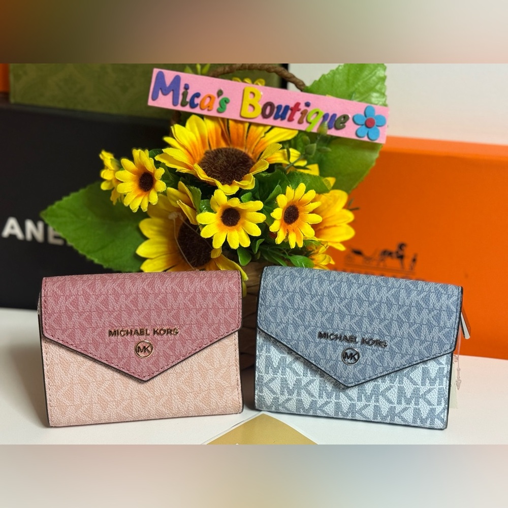 🆕MICHAEL KORS S Jet Set Light blue/Silver Charm MD Envelope Trifold Wallet - Picture 16 of 17